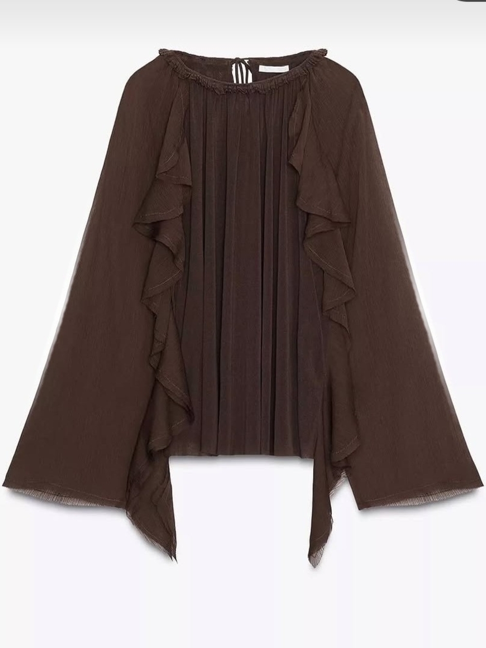 Zara Chocolate Brown Flowy Semi Sheer Ruffled  Blouse